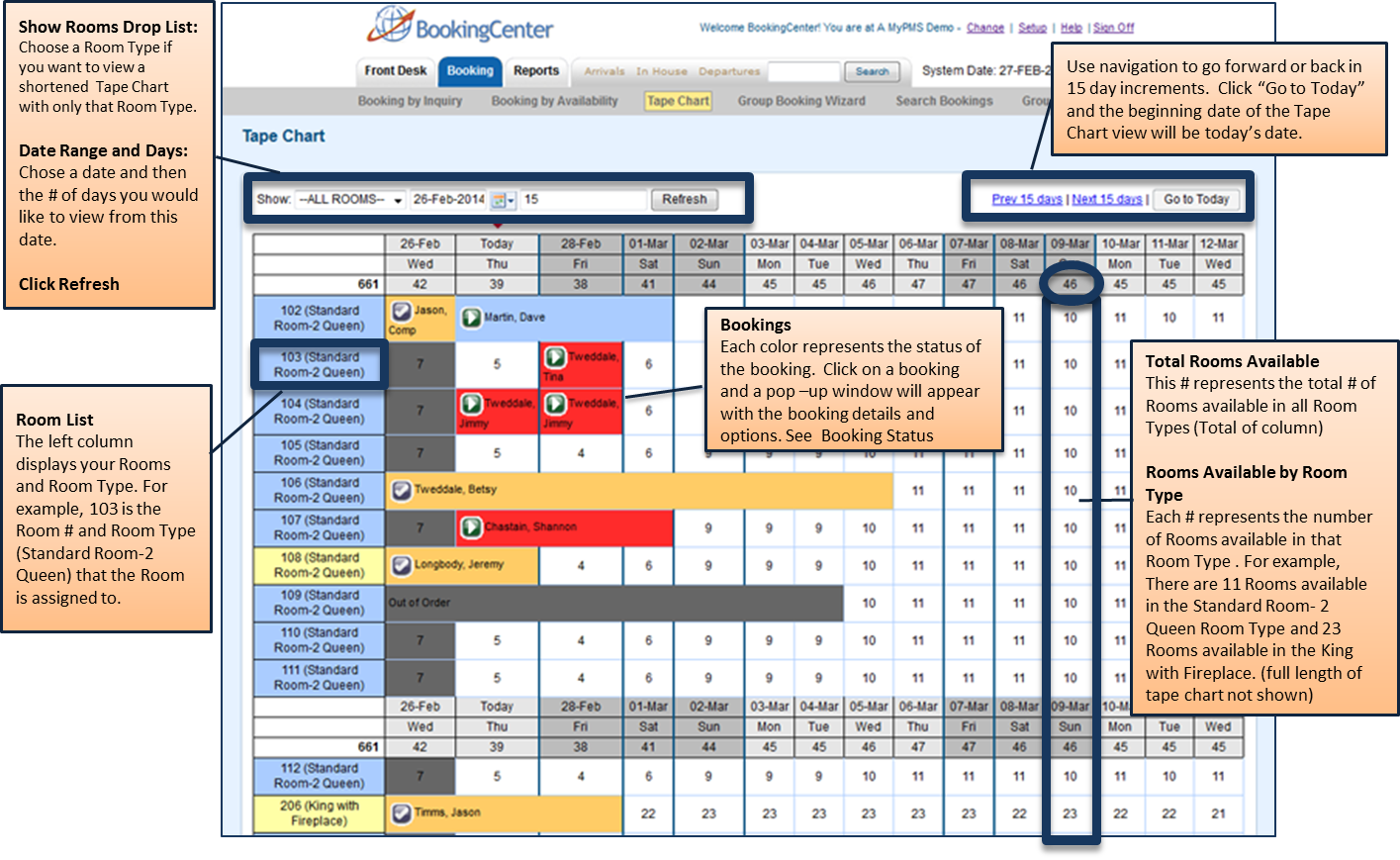 Tape Chart MyPMS Documentation BookingCenter Documentation